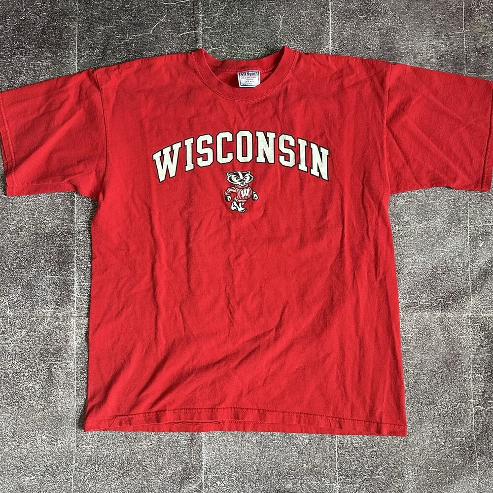 Men's Vintage 90's All Sport Wisconsin Badgers Red Spell Out T Shirt Tee Sz L